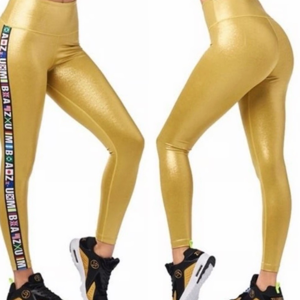 Zumba Fitness Gold Shimmer Leggings M EUC